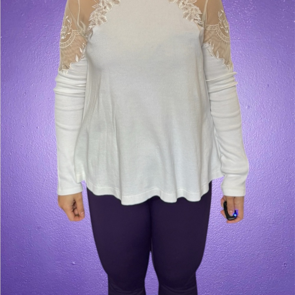 Free People White Daniela Lace Top